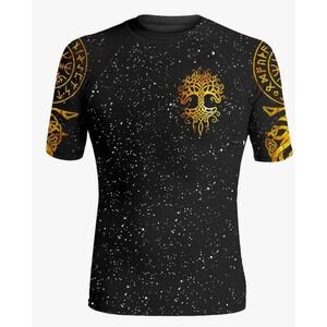 Hypewave Mens Viking Rash Guard Black Gold Compression Shirt Size S